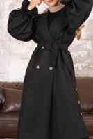 Tesettür giyim SİYAH KUŞAKLI DÜĞME DETAYLI TRENÇKOT T 36007