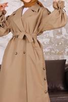 Tesettür giyim KAHVE KUŞAKLI DÜĞME DETAYLI TRENÇKOT T 36007