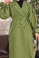 Tesettür giyim HAKİ KUŞAKLI DÜĞME DETAYLI TRENÇKOT T 36007