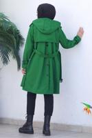 Tesettür giyim YEŞİL KAPÜŞONLU KEMERLİ DÜĞME DETAYLI TRENÇKOT T 39002