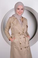 Tesettür giyim BEJ KUŞAKLI KRUVAZE YAKA TRENÇKOT T 4132