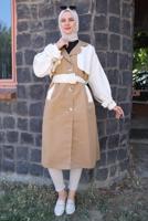 Vêtements hijab BRUN TRENCH BICOLORE CEINTURE AVEC PATTE T 90080