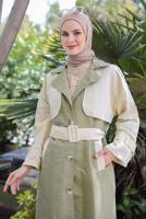 Vêtements hijab KAKI TRENCH BICOLORE CEINTURE AVEC PATTE T 90080