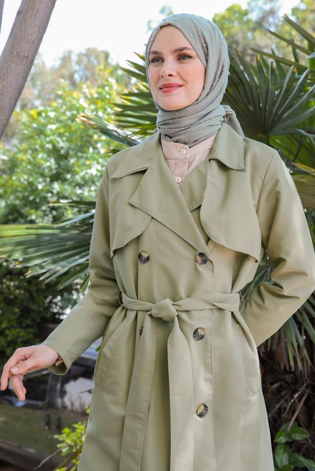 Vêtements hijab  DOUBLE BREASTED TRENCH-COAT WITH BELT T 90090 - TRENDTESETTÜR