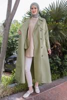 Hijab clothing KHAKI DOUBLE BREASTED TRENCH-COAT WITH BELT T 90090
