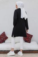 Tesettür giyim SİYAH BELİ BÜZGÜLÜ ÇITÇITLI CEPLİ KAP T 91058
