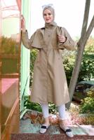 Tesettür giyim KAHVE DÜĞME DETAYLI BOLEROLU TRENÇKOT T 95007