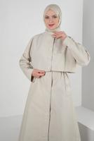 Tesettür giyim BEJ DÜĞME DETAYLI BOLEROLU TRENÇKOT T 95007