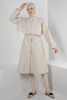 Tesettür giyim BEJ DÜĞME DETAYLI BOLEROLU TRENÇKOT T 95007