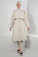 Tesettür giyim BEJ DÜĞME DETAYLI BOLEROLU TRENÇKOT T 95007