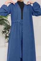 Tesettür giyim LACİVERT KUŞAKLI MANŞETLERİ LASTİKLİ KAP T 9757