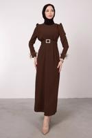 Vêtements hijab BRUN ROBE CEINTURE À FOURRURE T 80047