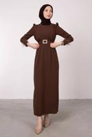 Vêtements hijab BRUN ROBE CEINTURE À FOURRURE T 80047
