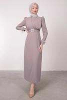 Vêtements hijab VISON ROBE CEINTURE À FOURRURE T 80047