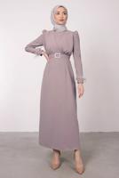 Vêtements hijab VISON ROBE CEINTURE À FOURRURE T 80047