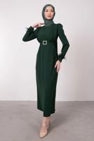 Vêtements hijab VERT ROBE CEINTURE À FOURRURE T 80047