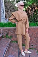 Vêtements hijab BRUN ENSEMBLE PANTALON 2 PIÈCES AVEC CEINTURE À LA TAILLE SMOCKING T 2112