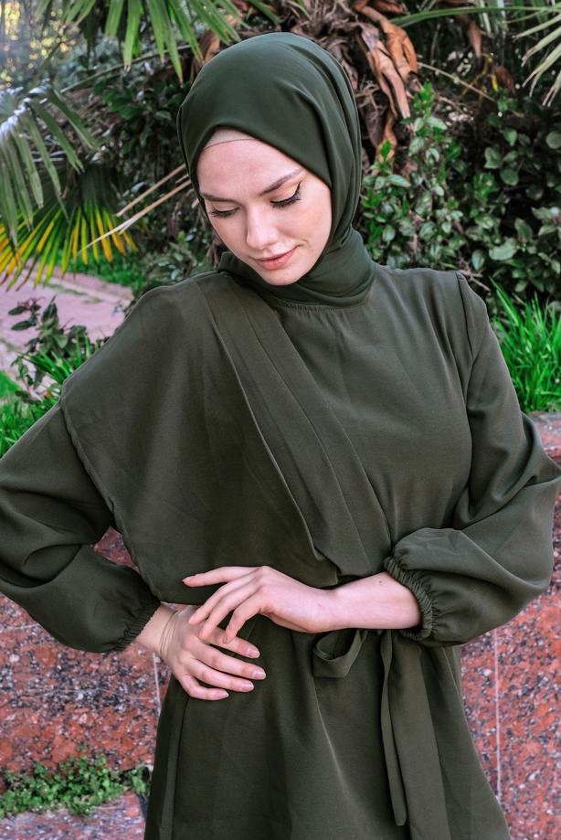 Hijab clothing  SMOCKING WAIST BELTED 2-PIECE PANTS SUIT T 2112 - TRENDTESETTÜR