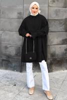 Tesettür giyim SİYAH ROBADAN VOLANLI DÜĞMELİ TUNİK T 0178