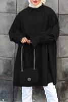 Tesettür giyim SİYAH ROBADAN VOLANLI DÜĞMELİ TUNİK T 0178