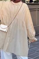 Tesettür giyim BEJ ROBADAN VOLANLI DÜĞMELİ TUNİK T 0178