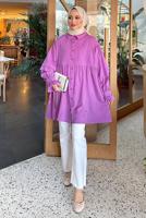 Tesettür giyim MÜRDÜM ROBADAN VOLANLI DÜĞMELİ TUNİK T 0178