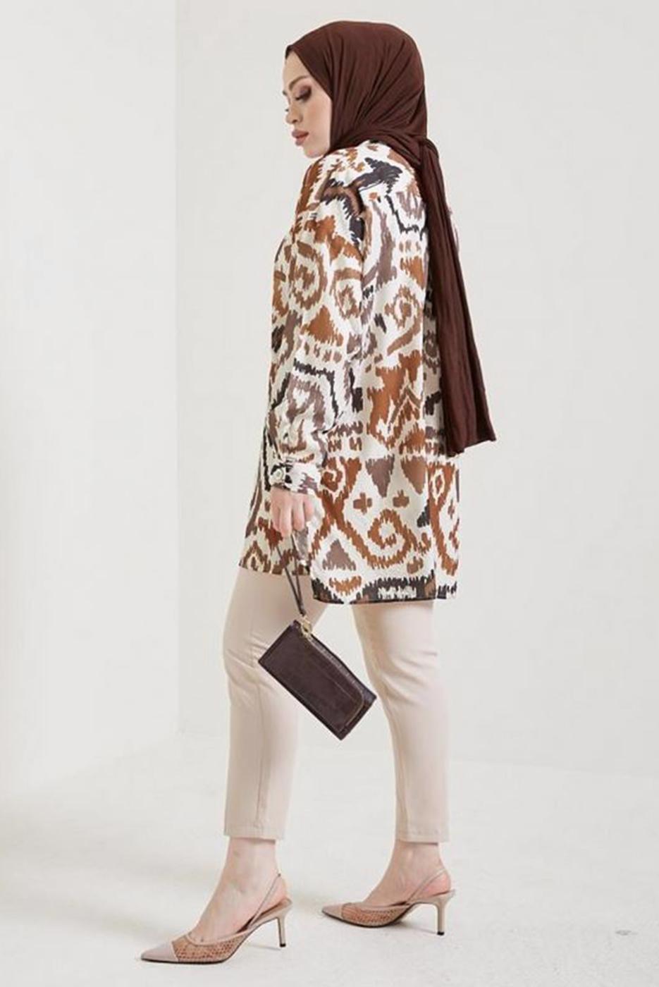 Tesettür giyim VİZON DESENLİ GÖMLEK TUNİK T 0888-2