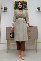 Hijab clothing MINK BUTTON DETAIL PLAID PATTERNED JACKET T 5867