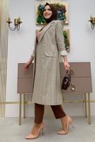 Hijab clothing MINK BUTTON DETAIL PLAID PATTERNED JACKET T 5867