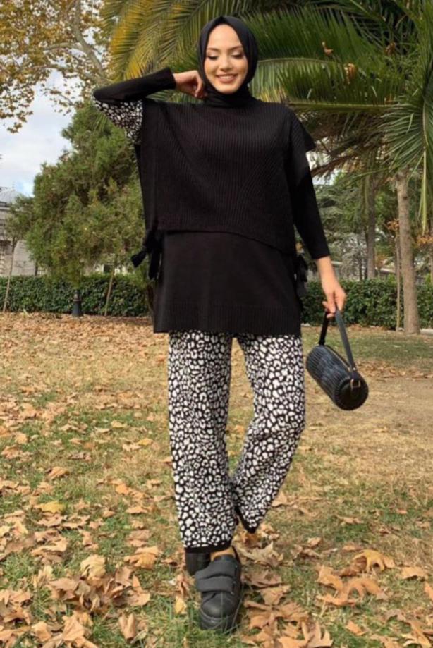 Vêtements hijab NOIR PULL EN MAILLE SANS MANCHES À NOUER T 73222 - TRENDTESETTÜR