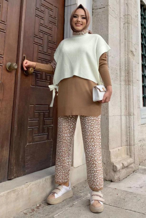 Vêtements hijab ÉCRU PULL EN MAILLE SANS MANCHES À NOUER T 73222 - TRENDTESETTÜR