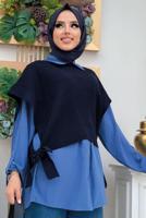 Hijab clothing NAVY BLUE SLEEVELESS KNITWEAR SWEATER WITH TIE DETAIL T 73222