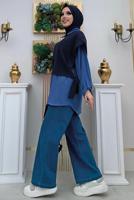 Hijab clothing NAVY BLUE SLEEVELESS KNITWEAR SWEATER WITH TIE DETAIL T 73222