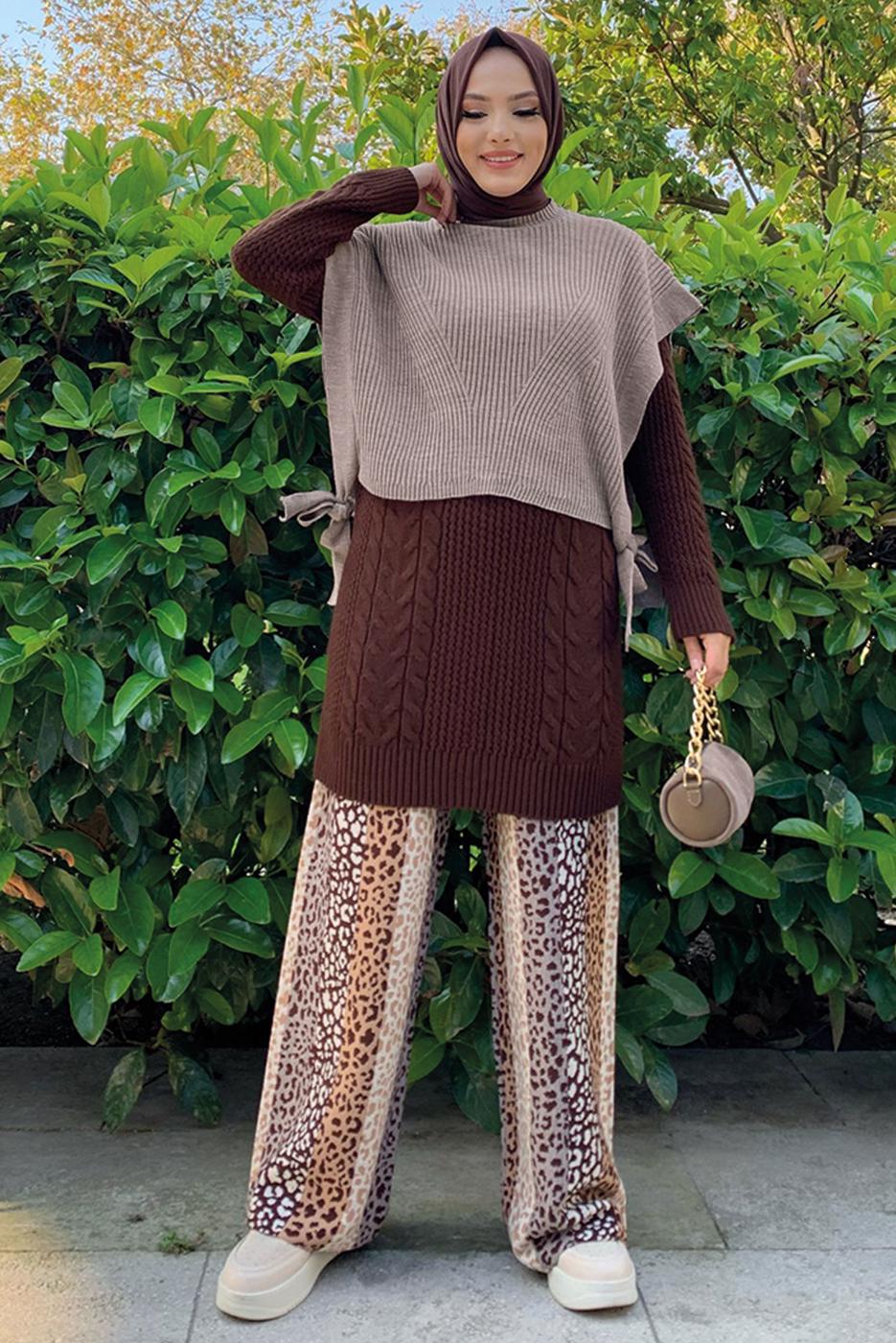 Hijab clothing MINK SLEEVELESS KNITWEAR SWEATER WITH TIE DETAIL T 73222