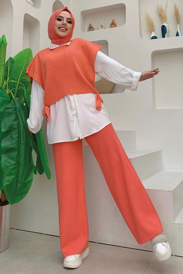 Vêtements hijab VERMILION PULL EN MAILLE SANS MANCHES À NOUER T 73222 - TRENDTESETTÜR