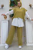 Tesettür giyim YEŞİL KOLSUZ YANDAN BAĞLAMA DETAYLI TRİKO KAZAK T 73222