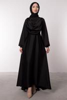 Tesettür giyim SİYAH SATEN ABİYE ELBİSE T 0595