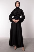 Tesettür giyim SİYAH SATEN ABİYE ELBİSE T 0595