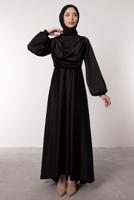 Tesettür giyim SİYAH SATEN ABİYE ELBİSE T 0595