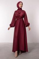 Tesettür giyim BORDO SATEN ABİYE ELBİSE T 0595
