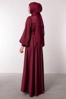 Tesettür giyim BORDO SATEN ABİYE ELBİSE T 0595