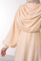 Tesettür giyim BEJ SATEN ABİYE ELBİSE T 0595
