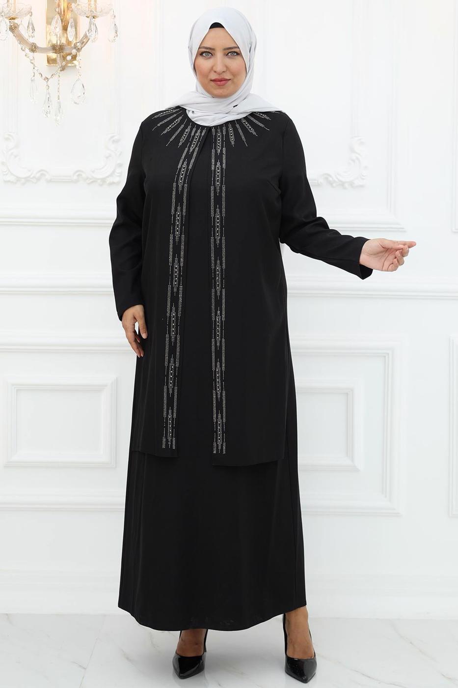 Hijab clothing BLACK EVENING DRESS WITH GEM T 1921