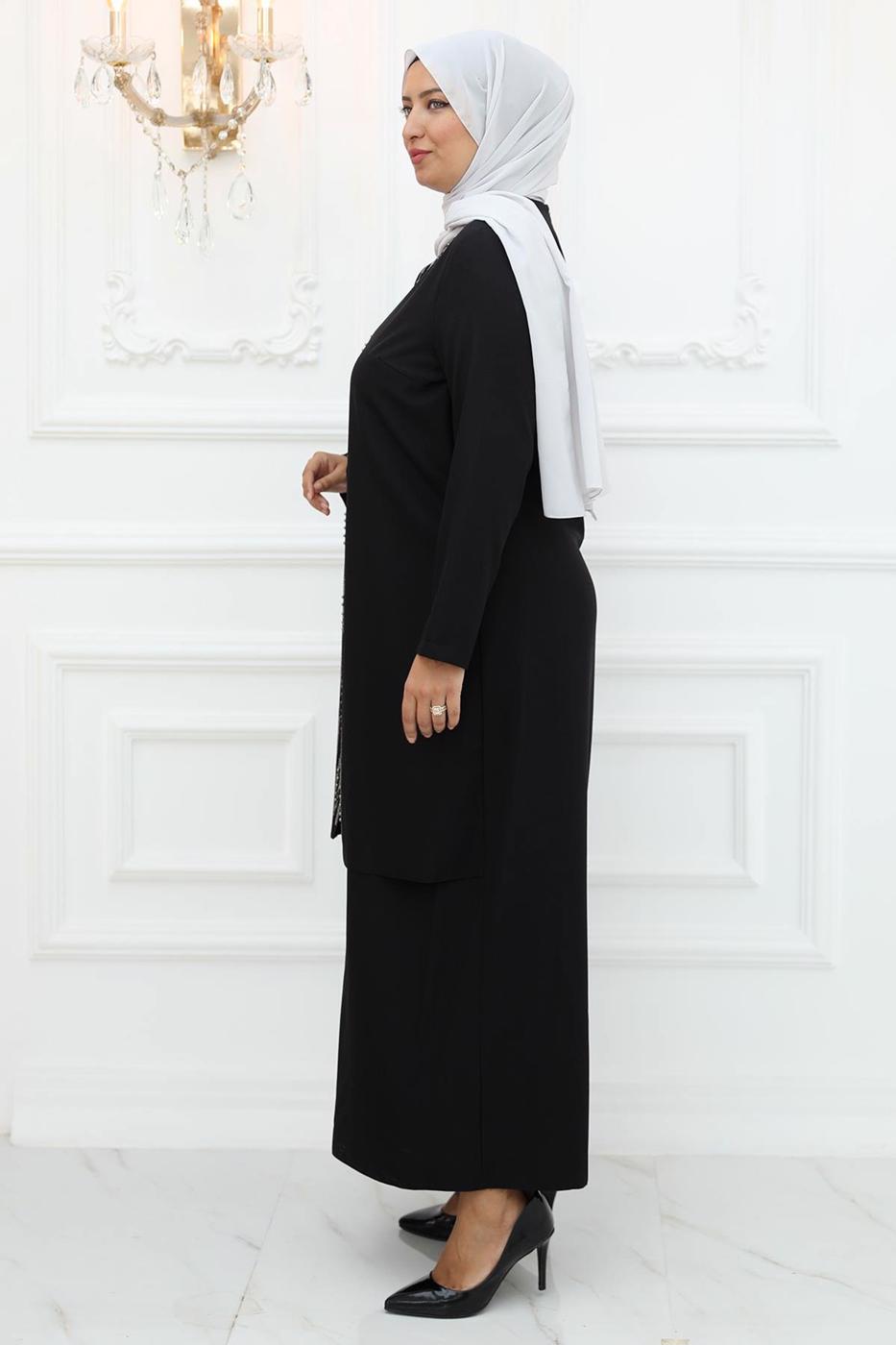 Hijab clothing BLACK EVENING DRESS WITH GEM T 1921