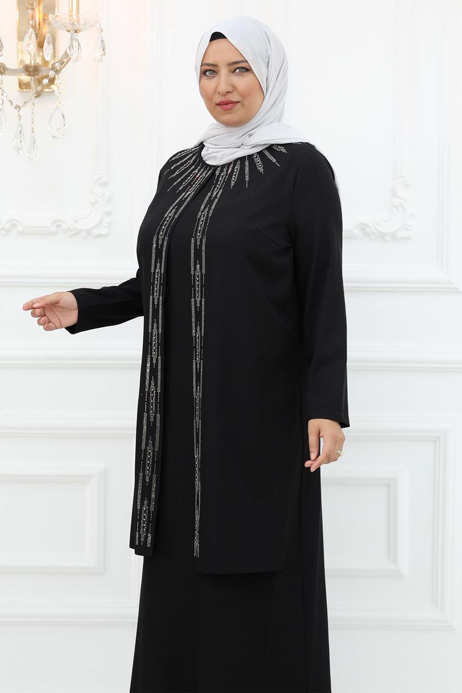 Hijab clothing BLACK EVENING DRESS WITH GEM T 1921