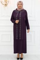 Tesettür giyim MOR TAŞLI ABİYE ELBİSE T 1921
