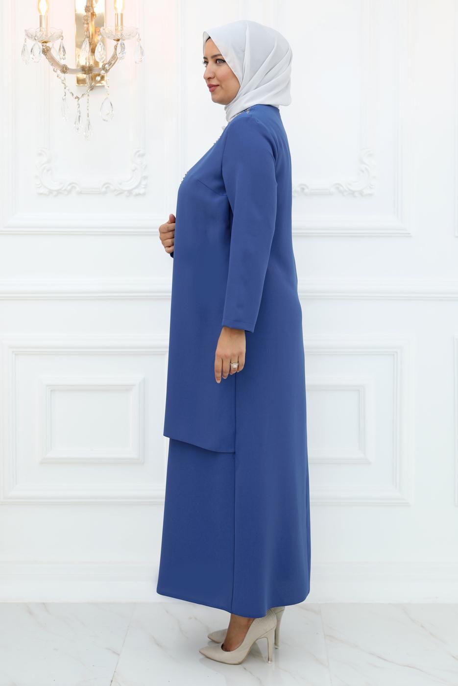 Hijab clothing NAVY BLUE EVENING DRESS WITH GEM T 1921