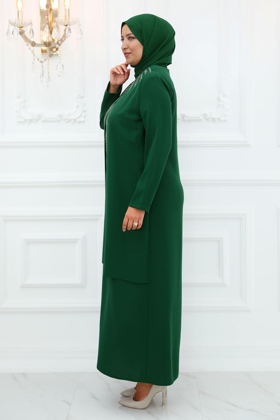 Hijab clothing GREEN EVENING DRESS WITH GEM T 1921