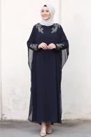 Tesettür giyim LACİVERT PELERİNLİ ABİYE ELBİSE T 4031