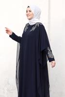 Tesettür giyim LACİVERT PELERİNLİ ABİYE ELBİSE T 4031